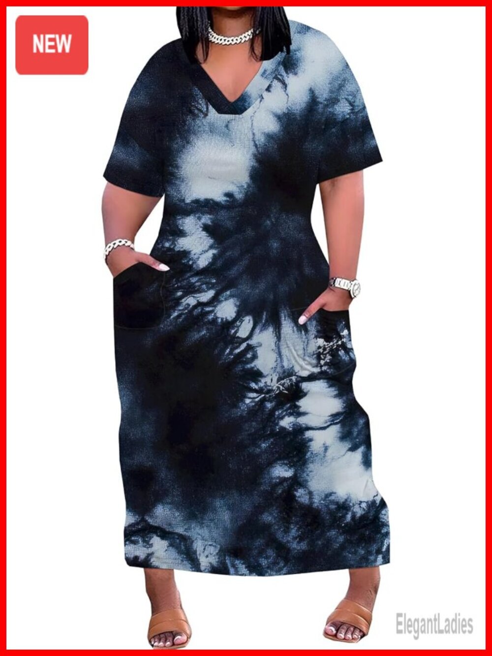 Women's Oversized T-Shirt Dress with Pockets V-Neck Short Sleeve Maxi